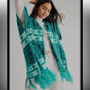 Free People Diamondback Kimono Poncho – Boho Cozy Layer, OS